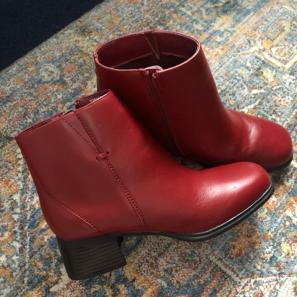 Red statement booties